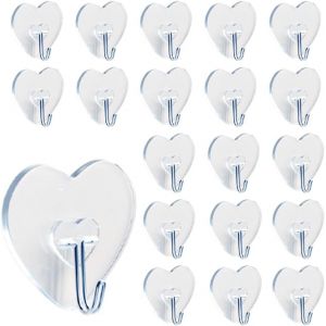 Lot De 50 Crochets Adh&eacute;sifs En Forme De C?ur Transparents Et Imperm&eacute;ables Pour Salle De Bain,Peignoir,Serviette,Placard,Bureau,Garage - Neuf