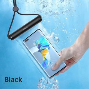 Baseus IPX8 étanche téléphone sac étui pour IPhone 13 12 Samsung Xiaomi universel natation plongée sous-marine téléphone pochette sac étui-TPU-Black - Neuf