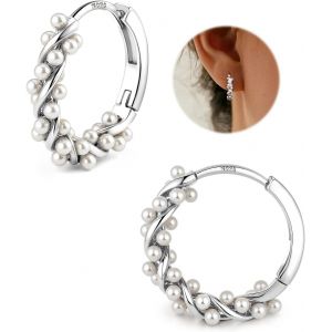 Tianyi-Boucles D'oreilles Argent 925, Twist Perles Creoles Pour Femmes Adolescentes Boucles D'oreilles Perles Argent/Or/Or Rose Mariage Mariage - Neuf
