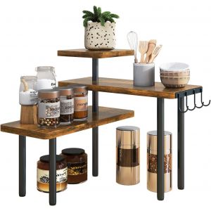 Jexnovashop-Ibukye Étagère D'angle De Cuisine À 3 Niveaux,Porte-Épices Avec Crochets, Organisateur De Comptoir,Pour Rangement D'épices,Pour Salle De Bain, Comptoir, Armoire, Plante, Brun Rustique,Tlj - Neuf