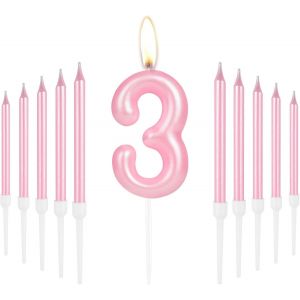 Long B&acirc;ton De 3&egrave;me Anniversaire Rose Pour G&acirc;teau D'anniversaire De Fille Ou B&eacute;b&eacute;-D&eacute;coration D'anniversaire Et Anniversaire De Mariage - Neuf