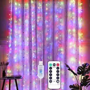 Jgd-Rideau Lumineux, Guirlande Lumineuse Rideau 3*3m Guirlandes Lumineuses, 8 Modes D'eclairage,T&eacute;l&eacute;commande Minuterie, Decoration De No&euml;l,Fen&ecirc;tre,Mariage,Jardin,Chambre(Etanche Ip65, Multicolore) - Neuf
