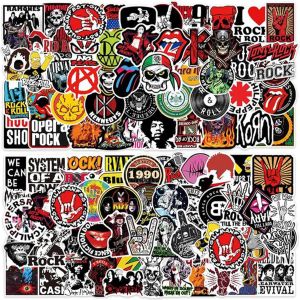 acdsgd-Autocollants Rock Band, Autocollants Rock and Roll, 100 Pi&egrave;ces Stickers Hip Hop &agrave; La Mode, Autocollant Enfant, pour Guitare Ordinateur Portable Planche &Agrave; Roulettes Bagages Muraux Ordinateur - Neuf