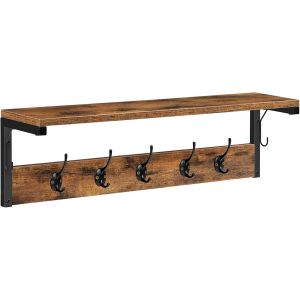 SUBZONAL-Portemanteaux mural, Portemanteaux Pat&egrave;res, &Eacute;tag&egrave;re murale avec 7 Crochets, Portant &agrave; V&ecirc;tement, &Eacute;tag&egrave;re Rangement, pour Entr&eacute;e, Chambre, Salle de Bain, Marron rustique et Noir EBF16YM01 - Neuf