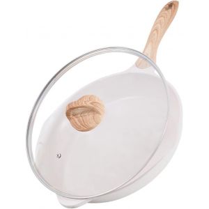 Poêle 32 Cm Avec Lid,Poele Induction Avec Revêtement,Poêle A Frire Antiadhésive,Convient Pour Toutes Les Cuisinières,Sans Pfoa, Beige - Neuf