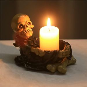 Bougeoir en forme de tête de mort, cendrier en forme de tête de mort, bougeoir en résine, pour la maison, les fêtes, Halloween, Noël, décoration de bar à thème effrayante - Neuf
