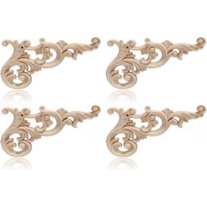 4 Pièces Bois Sculpté De Rose Fleur Applique En Bois Non Peint Moulure Décorative Avec Papier Abrasif Cadre Coin Onlay Pour Porte Meubles Cabinet Mural Armoire Décor Maison(Style 4) - Neuf