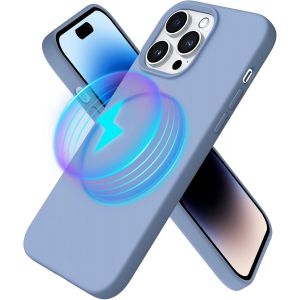 Coque Magnétique Compatible Iphone 14 Pro Max 6,7 Pouces (2022) ¿ Silicone Liquide Antichoc, 36 Aimants N52, Biseau Surélevé Caméra, Protection Intégrale + Verre Trempé ¿ Bleu Sierra - Neuf