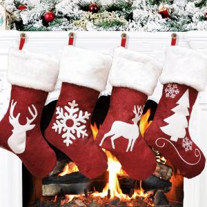 4-pi&egrave;ce de No&euml;l chaussette de sac de cadeau de K&eacute;naf elk brod&eacute; Christ - Neuf