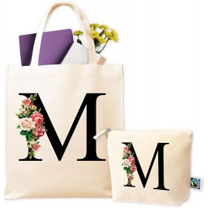 SJZG-Sacs En Tissu Personnalis&eacute;s - Tote Bag Personnalis&eacute; + Trousse De Toilette - Sac En Tissu Personnalis&eacute; Pour Femme - Cadeaux Personnalis&eacute;s - Cadeau Original Femme - Sac De Courses R&eacute;utilisable - Neuf