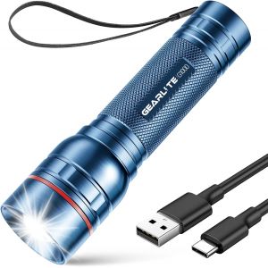 Sjzg-Lampe Torche Lde Rechargeable, Lampe De Poche 2000 Lumens 3 Modes, Zoomable Lampe Torche Tactique Led Ultra Puissante, Mini Lampe De Poche Enfant Portable Pour Cadeau Camping Urgence Bleu - Neuf