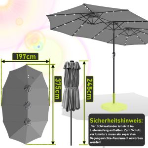 Parasol Triple T&ecirc;te Gris Avec &Eacute;clairage Led &iquest; Ace Xxl Pour Grande Terrasse Et Jardin - Neuf
