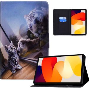 Étui En Cuir Pu Pour Xiaomi Redmi Pad Se 11"" 2023 - Fin Et Léger Avec Fonction Veille/Réveil Automatique - Chat Et Tigre.[F5555] - Neuf