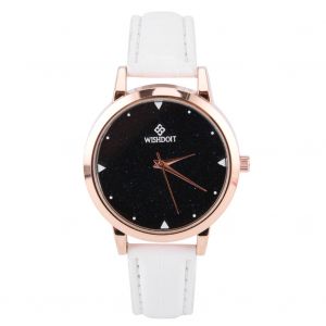 Montre A Quartz Retro A Cadran Rond, Bracelet En Cuir Synthetique (Blanc) - Neuf