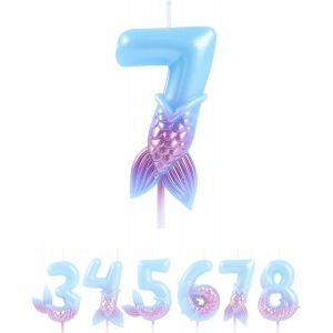 Chenquansarl-Décoration De Gâteau D'anniversaire En Forme De Chiffre 7 Pour Fille Motif Sirène Bleu/Violet - Neuf