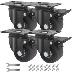 4 Heavy Duty Furniture Castors Up to 2000 kg, Silent Heavy Load Caster with Brake, Double Ball Bearing Swivel Casters, 75 mm Nylon Casters 360° Rotation - Neuf
