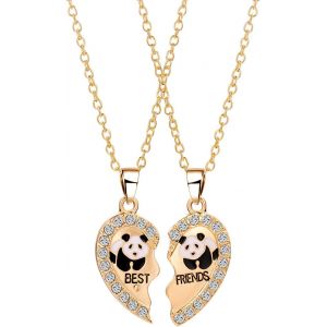2 Pi&egrave;ces D'or Cha&icirc;ne D'amiti&eacute; Avec Gravure Best Friends Set Pour Les Enfants Filles Couple,Coeur Strass Femmes Pendentif Panda Cha&icirc;nes D'amiti&eacute; De Bijoux Haslketten Cadeaux Pour Bff Meilleurs Amis - Neuf