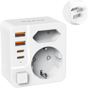 JGD-Adaptateur Prise Australie vers France, Adaptateur Australie 2 USB A et 2 Type C(17W) et 2 Prise, Type I Adaptateur Voyage Australie/Argentine avec pour Australie Chinoise Zelande Fidji (Blanc) - Neuf