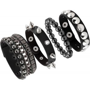 Asas-Jjdreams Bracelet En Cuir Noir Gothique Bracelet Clouté Punk Rock Manchette Avec Clous Réglable Femme Homme - Neuf