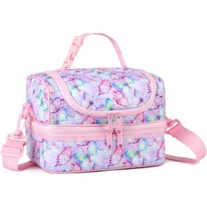 Sac Isotherme Repas pour Filles, Sac à Lunch Portatif à Compartiments Séparés Sac à Main de Déjeuner avec Bandoulière Réglable pour École et Pique Nique (Papillon Rose).[G384] - Neuf