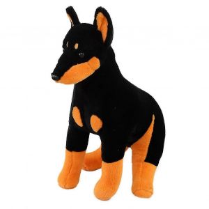 Peluche Doberman Pinscher assis, adorable et douce, en coton PP, pour enfants, d&eacute;coration d'int&eacute;rieur-L - Neuf