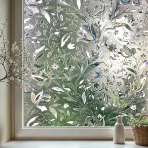 ERYI-Film Fenetre Anti Regard Occultant, 3D Motif De Tulipe Film Vitrail, Décoratif Brise Vue Fenetre, Dépoli Opaque Anti-Uv Adhésif Film Electrostatique Vitre Pour Bureau, Maiso (30X200Cm) - Neuf