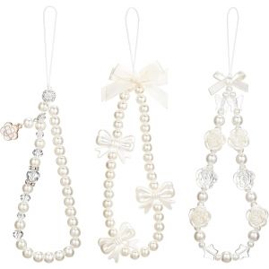 Checarzhn--No1-Lot De 3 Bracelets De Téléphone Y2k Avec Perles Et Papillon Pour Téléphone Portable, Esthétique, Pendentif Éblouissant, N?ud Floral, N?ud Papillon Et Cordon Pour Femme, Accessoires Pou - Neuf