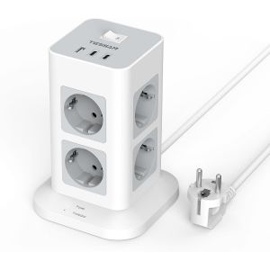 Tour Multiprise 8 Sortie Ac Avec 3 Usb, Parafoudre Et Surtension 3600W Avec Interrupteur, Prise Multiple Avec Rallonge Electrique 2M, Conivent Pour La Maison, Bureau, Gris[DYB980060] - Neuf