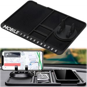 Tapis Antid&eacute;rapant Pour Voiture 4 En 1,Lavable,Antid&eacute;rapant,Rotatif &Agrave; 360 &deg;C,Antid&eacute;rapant,Pour Support De T&eacute;l&eacute;phone Portable,Lunettes De Soleil,Cl&eacute;s (25 X 18 Cm) - Neuf