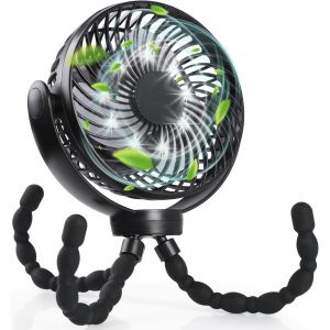Ventilateur Usb 10000 Mah, Ventilateur Poussette Bébé Ventilateur De Camping Avec Lampes Led, Ventilateurs De Table Pour Camping, Noir[VEN750469] - Neuf