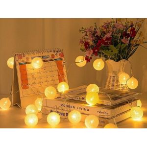 Guirlande Lumineuse Boules De Coton 3m 20led Aliment&eacute;e Par Batterie, Lumi&egrave;re Jaune Chaude - Neuf