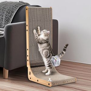 Cmws-Griffoir En Forme De L,Grattoir Pour Chat Avec Balle Jouet,68 Cm Planche &Agrave; Gratter,Montage Facile,Plateau &Agrave; Gratter Vertical,Grand,Couleur Bois - Neuf