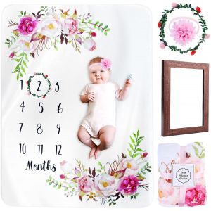 Tianyi-Meilensteindecke Couverture Pour Bébé Avec Motif Floral, Couverture Mensuelle Pour Bébé Garçon Et Fille, Couverture Pour Bébé Avec Mois, Cadeau De Naissance, 130 X 100 Cm - Neuf