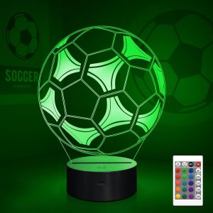 Veilleuse Pour Enfants Lampe D'illusion D'optique 3d De Football Avec T&eacute;l&eacute;commande 16 Couleurs Changent Anniversaire De Football No&euml;l Id&eacute;e Cadeau De Pour Les Fans De Sport Gar&ccedil;ons - Neuf