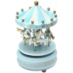 Classique Carrousel Chevaux Bo&icirc;te &Agrave; Musique Rotative Bo&icirc;te &Agrave; Musique D&eacute;coration De La Maison Enfant Vacances Cadeau D'anniversaire (Bleu) - Neuf