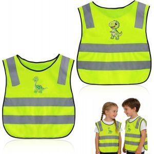 Acdsgd-2 Pi&egrave;ces Gilet Jaune Enfant R&eacute;glable, Gilet Reflechissant Enfant, R&eacute;fl&eacute;chissant &Agrave; 360 Degr&eacute;s, Gilet Fluo Enfant Avec Motif Dinosaure, Pour Voyages, L'entra&icirc;nement, Socialisation - Neuf