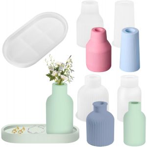 5PCS Moules en R&eacute;sine Vase,oule Silicone Vase Resin Mold,Moules en R&eacute;sine Vase DIY,4 Vases &agrave; Fleurs Moules en Silicone,1 Moule pour Base de Vase, de Vases et D'ornements D&eacute;coratifs - Neuf