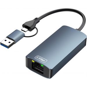 KALANKA-2.5G Adaptateur USB Ethernet, 2.5Gbps Adaptateur Ethernet USBC, 2-en-1 Adapter USB 3.0 et USB-C vers RJ45 R&eacute;seau LAN Compatible avec MacBook Pro, iPad Pro, iPhone16 15, Surface, XPS, Windows, - Neuf