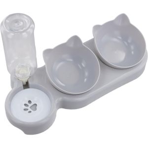 Kalanka-Gamelle Chat Sur&eacute;lev&eacute;e, Distributeur D'eau 500 Ml, Bol Chat 3 En 1, Conception De 15 &deg; D'inclinaison, Protection La Colonne Cervicale, Bol De Nourriture Pour S&eacute;paration Humide Et S&egrave;che, 40x14 - Neuf