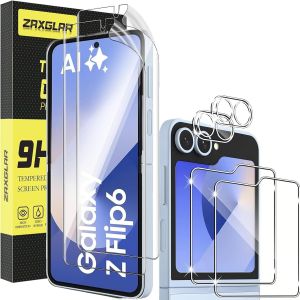 Kal-Verre Trempé Pour Samsung Galaxy Z Flip 6/Flip6 5g,2 Pièces Protecteurs D'écran + 2 Pièces Caméra Arrière Protecteur, Ultra Résistant Vitre Protecteur, Clarté Hd, Sans Bulles, Anti-Rayures - Neuf