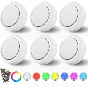 ERYI-Eclairage Led Cuisine Sous Meuble, 6 Pcs Rgb Spot Led Sans Fil Lampe De Placard Lumiere Led Sans Fil Avec Télécommande Et Fonction Minuterie - Blanc - Neuf