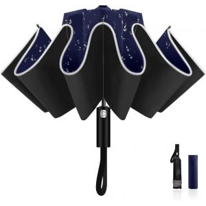 CAP-Parapluie Pliant 105cm Automatique Ouverture Pliable et Fermeture Résistant au Vent Parapluie de Voyage avec bandes réfléchissantes 10 nervures en fibre de verre renforcée Anti-UV - Neuf