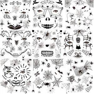 Halloween Araignée Tatouages Temporaires Pour Visage (10 Feuilles), Araignée Noir Tatouages Éphémères Autocollant Pour Homme Femme Enfants Halloween Maquillage Déguisement - Neuf