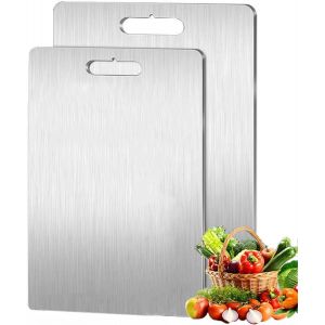 Lot de 3 planches &agrave; d&eacute;couper en titane antid&eacute;rapant et anti-adh&eacute;sif Qualit&eacute; alimentaire Tapis de d&eacute;coupe en titane pour viande, l&eacute;gumes (2, XL) - Neuf