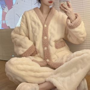 Pyjama En Velours C&ocirc;tel&eacute; Style Petit Chanel Pour Femme - Taille L (47.5-55kg) - Ensemble D&eacute;contract&eacute; &Eacute;pais Pour La Maison Ou Sortie - Design Tendance Et Confortable, - Neuf