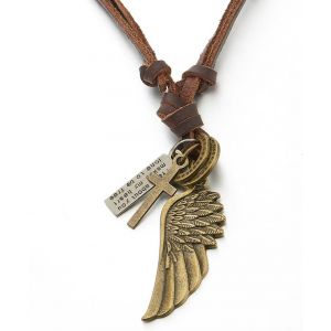 Kal-Style R&eacute;tro - Aile D'ange - Pendentif Collier Homme Femme - Avec Cordon En Cuir R&eacute;glable - Neuf