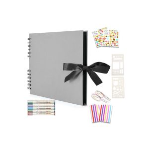 Album De Scrapbooking &Agrave; Faire Soi-M&ecirc;me, 80 Pages, Avec Feutres, Gabarits, Autocollants Et Rubans Adh&eacute;sifs - Gris - Neuf