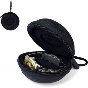 Kal-Boîte À Montres De Voyage, Portable, Petite Boîte À Montres, Avec Fermeture Éclair Et Mousqueton, Pour Homme Et Femme, Jusqu'à 50 Mm, Noire - Neuf