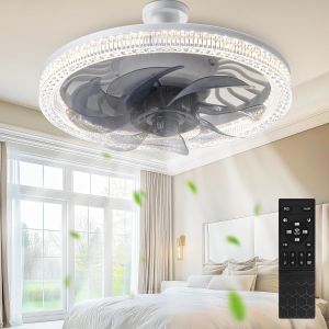 Kyaoayo-Ventilateur De Plafond Avec Éclairage, Plafonnier E27 Avec Ventilateur, 31 Cm, 4 Niveaux De Vent, Fonction Mémoire, Intensité Variable, Télécommande, Pour Salon, Chambre À Coucher Et Salle À - Neuf