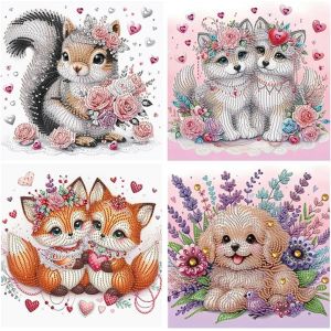 Ayuhr-4 Pièces Strass Forme Spécial Diamond Painting Écureuil Chiens 30x30cm Diamant Art Écureuil Strass Cristal Broderie Peinture Diamant Chien Chiots Diamant Painting Animaux Peinture Par Numéros - Neuf